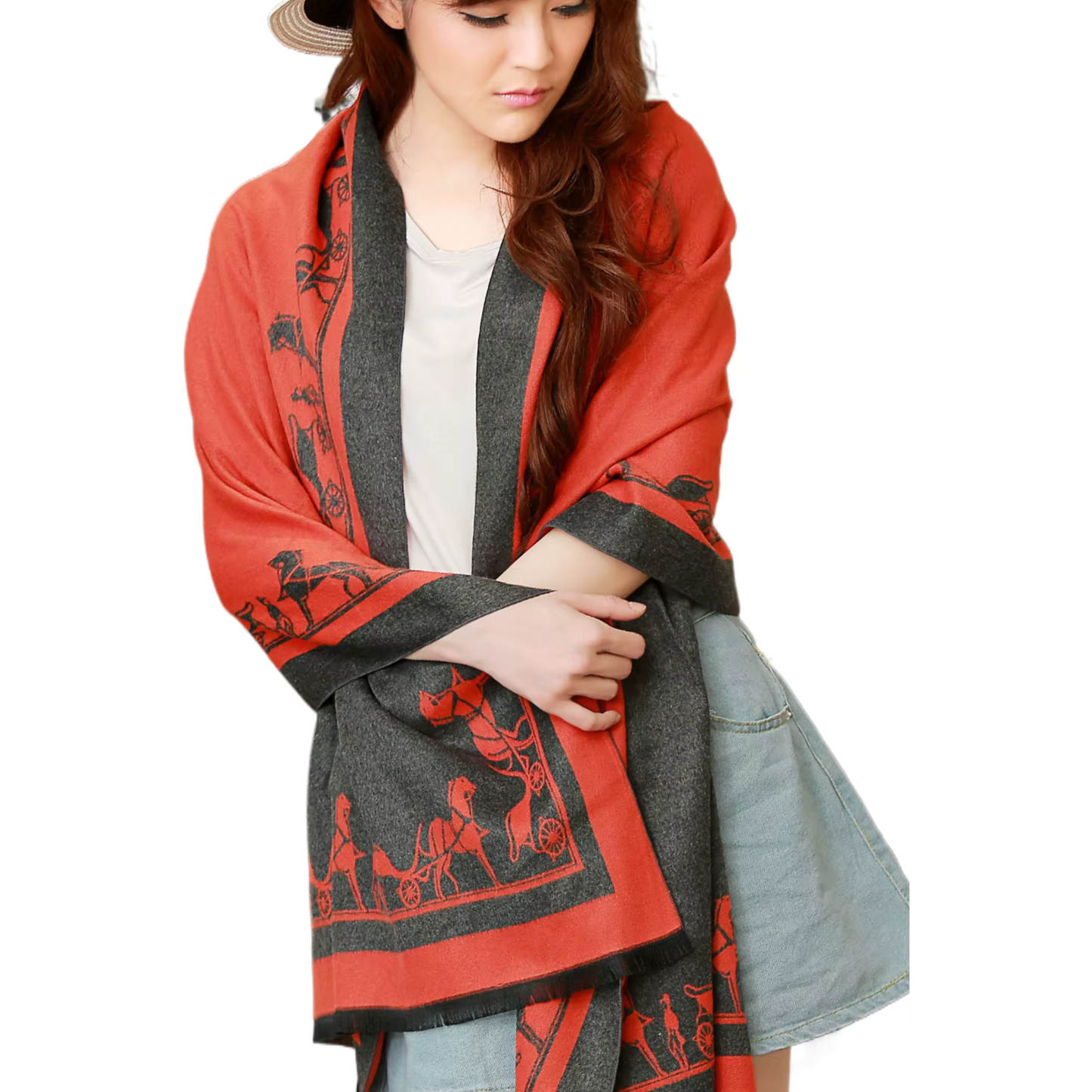 CLUNY Horse design, Cashmere Blend Pashmina/Shawl - 180 x 65 cms