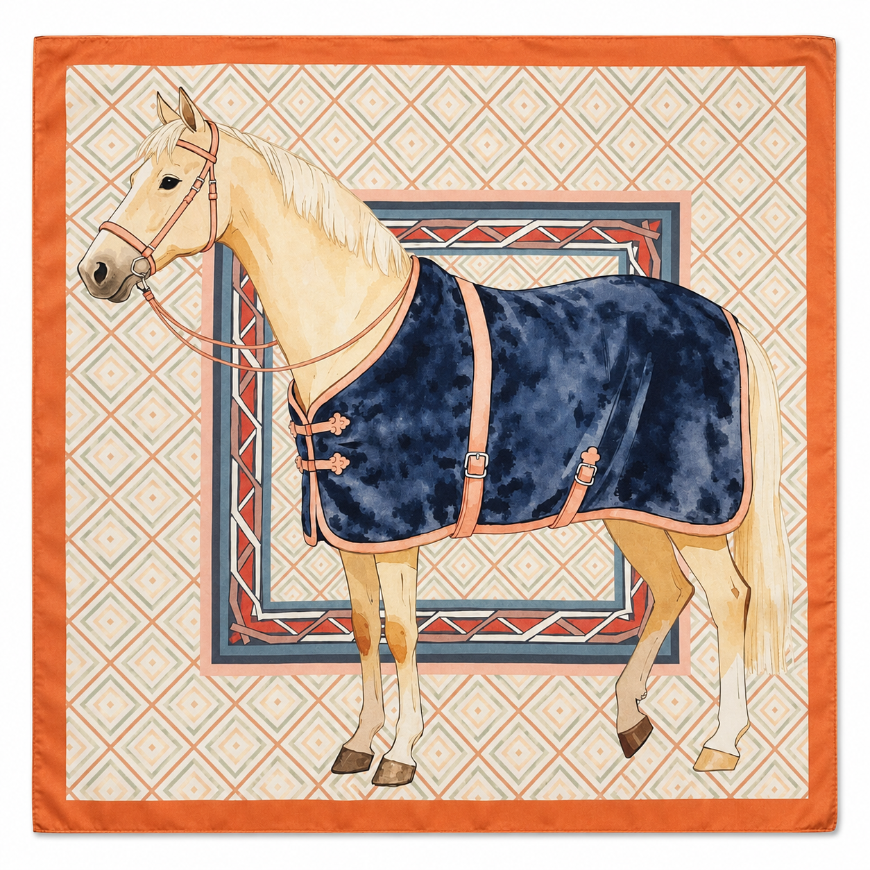 CONWAY Horse Design, Satin Scarf - 70 x 70 cms