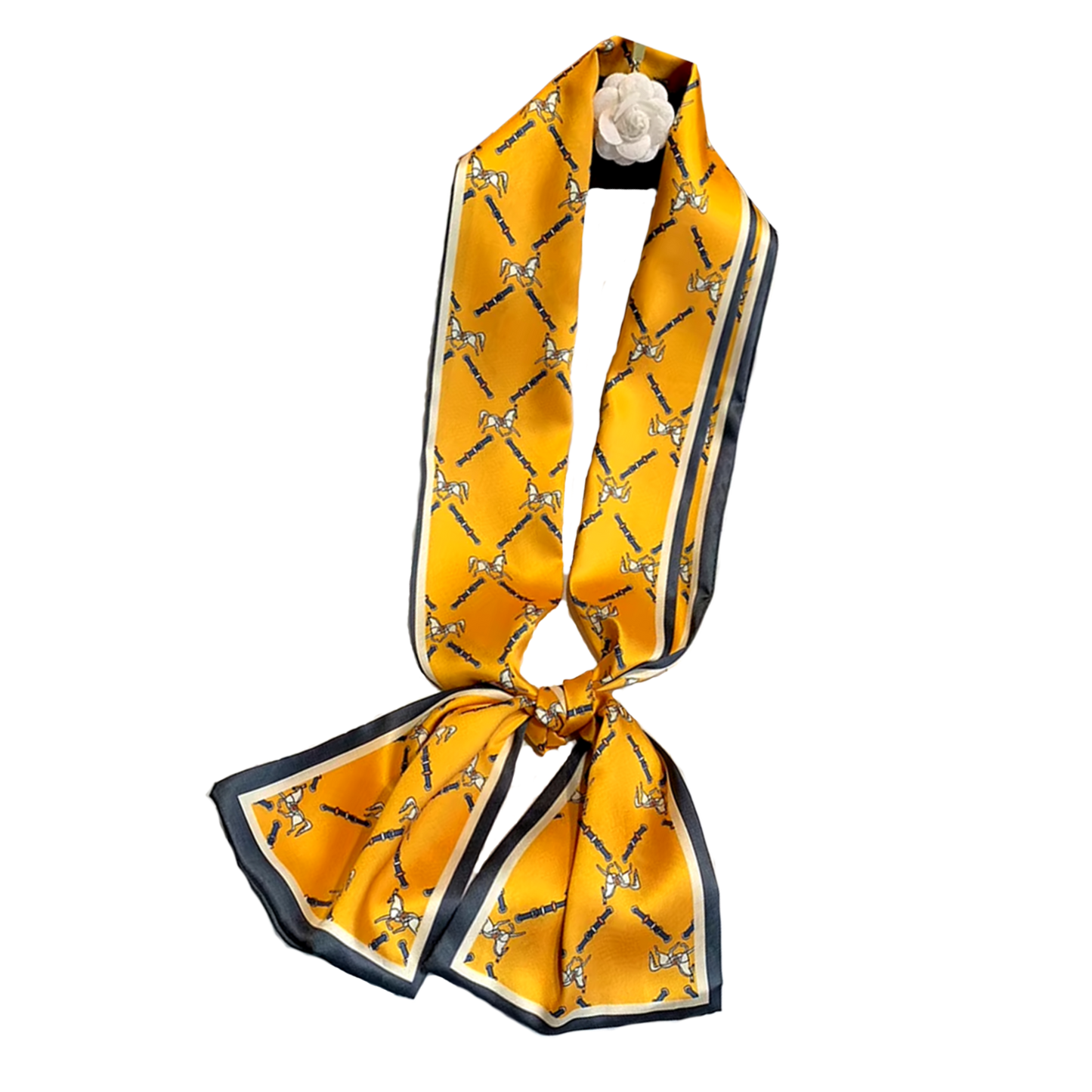 ADELINE 148 Horse Design, Silk Look Satin Skinny Scarf - 148 X 12 cms