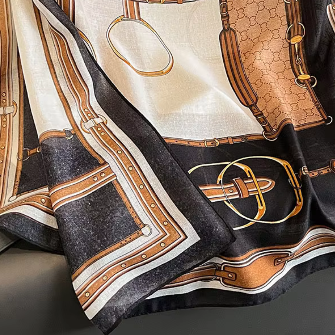EILEEN Horse Design Linen Look Scarf - 180 x 90 cms