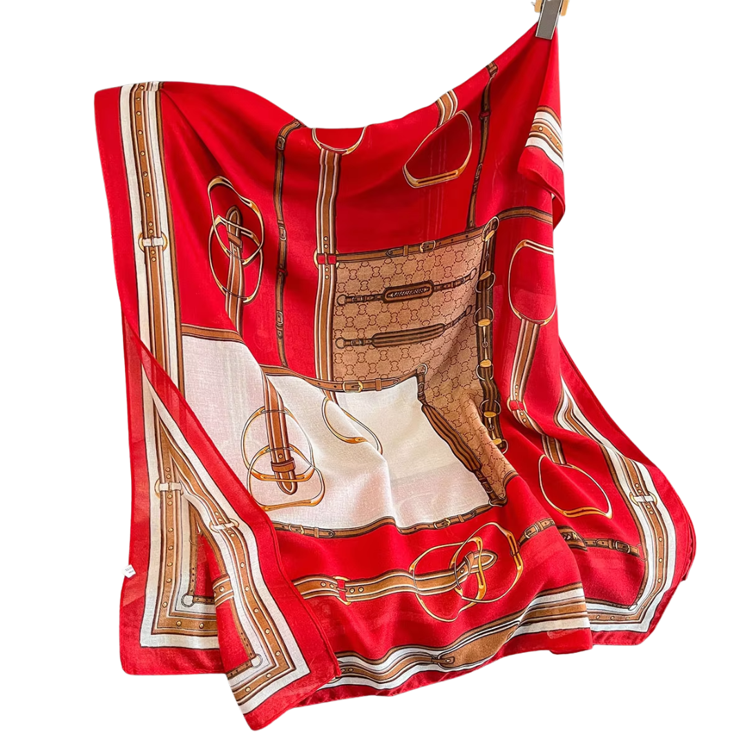 EILEEN Horse Design Linen Look Scarf - 180 x 90 cms