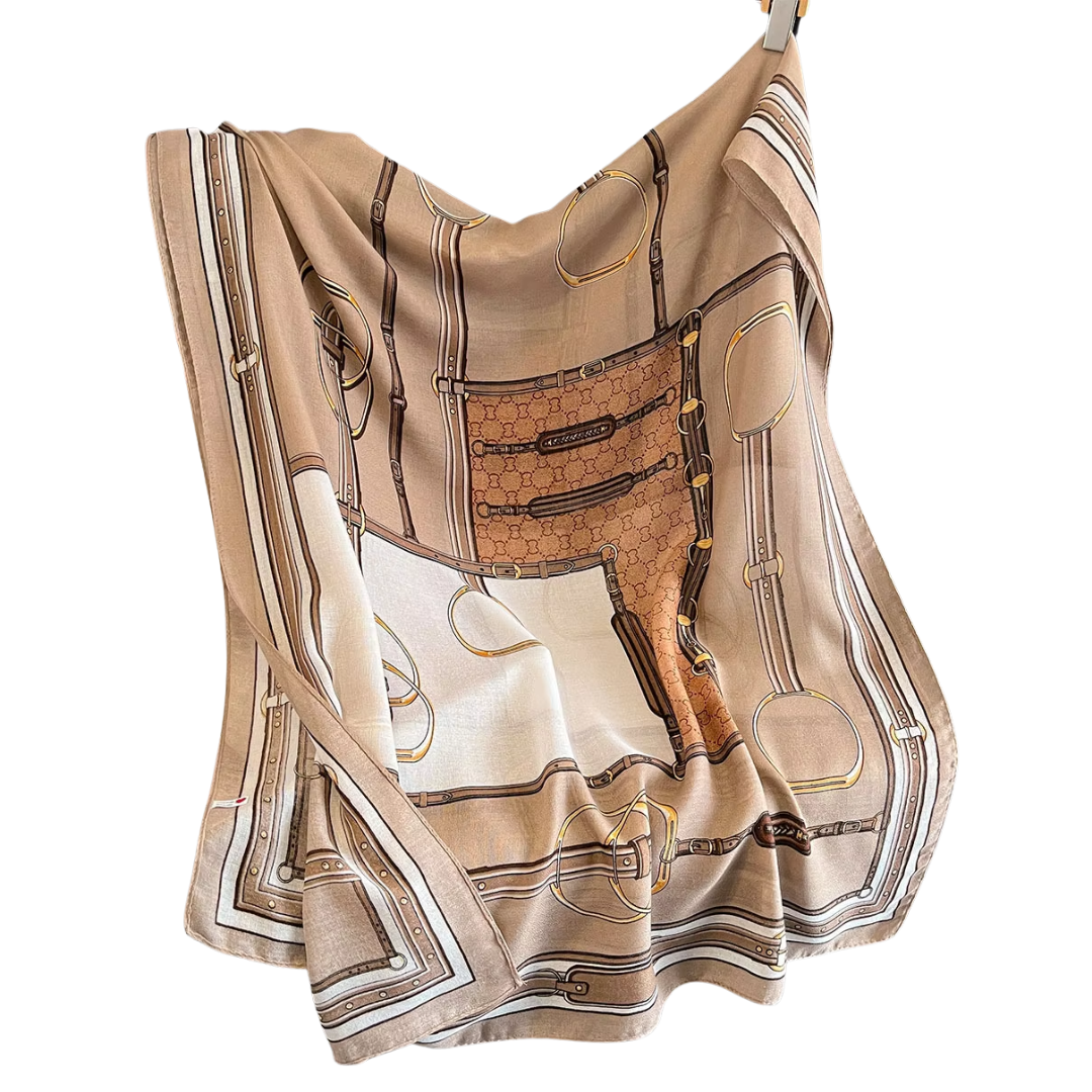EILEEN Horse Design Linen Look Scarf - 180 x 90 cms