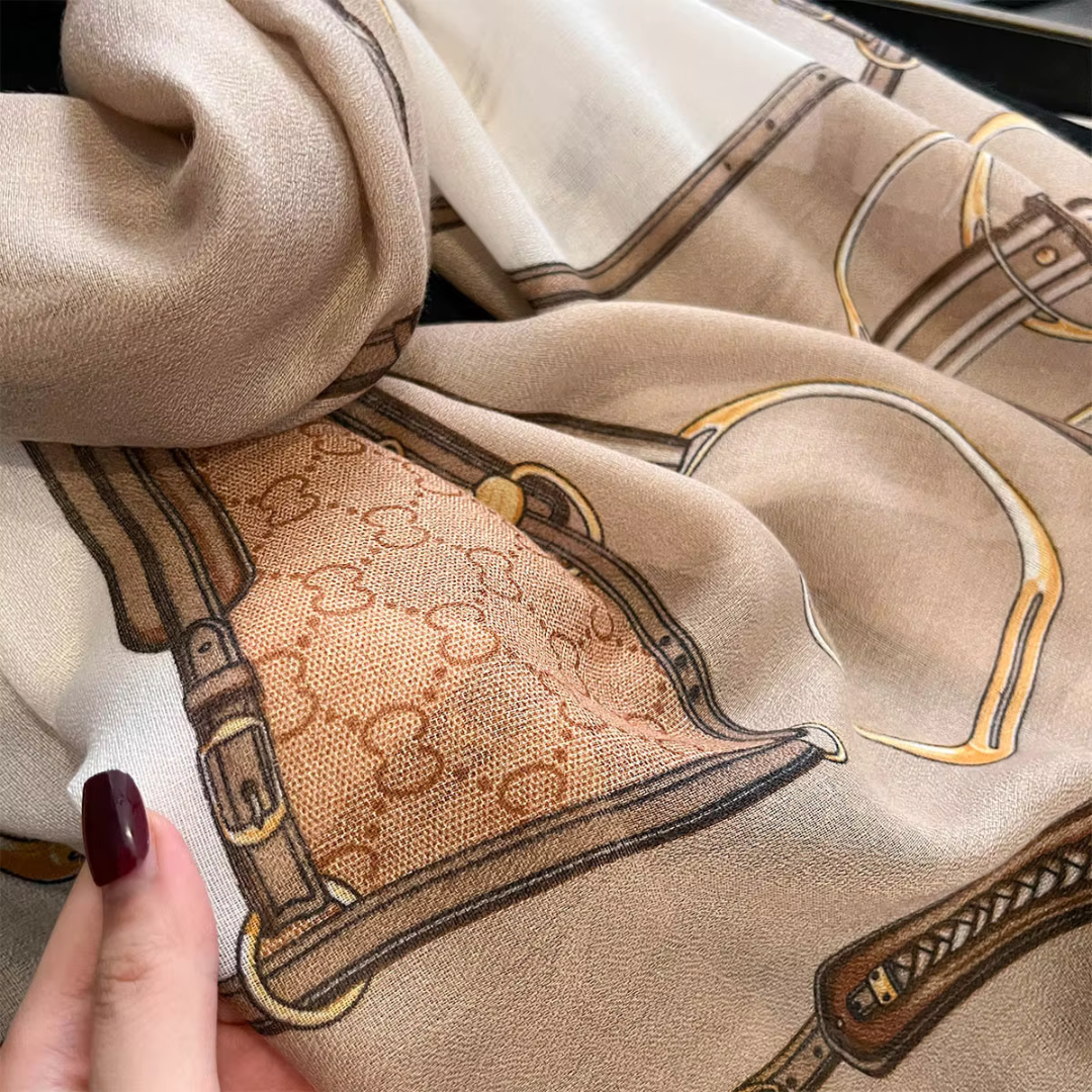 EILEEN Horse Design Linen Look Scarf - 180 x 90 cms