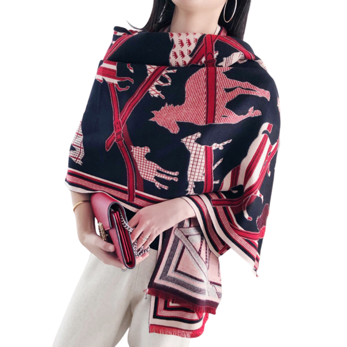 ERIN Horse Design Cashmere Blend Pashmina/Shawl - 180 x 65 cms