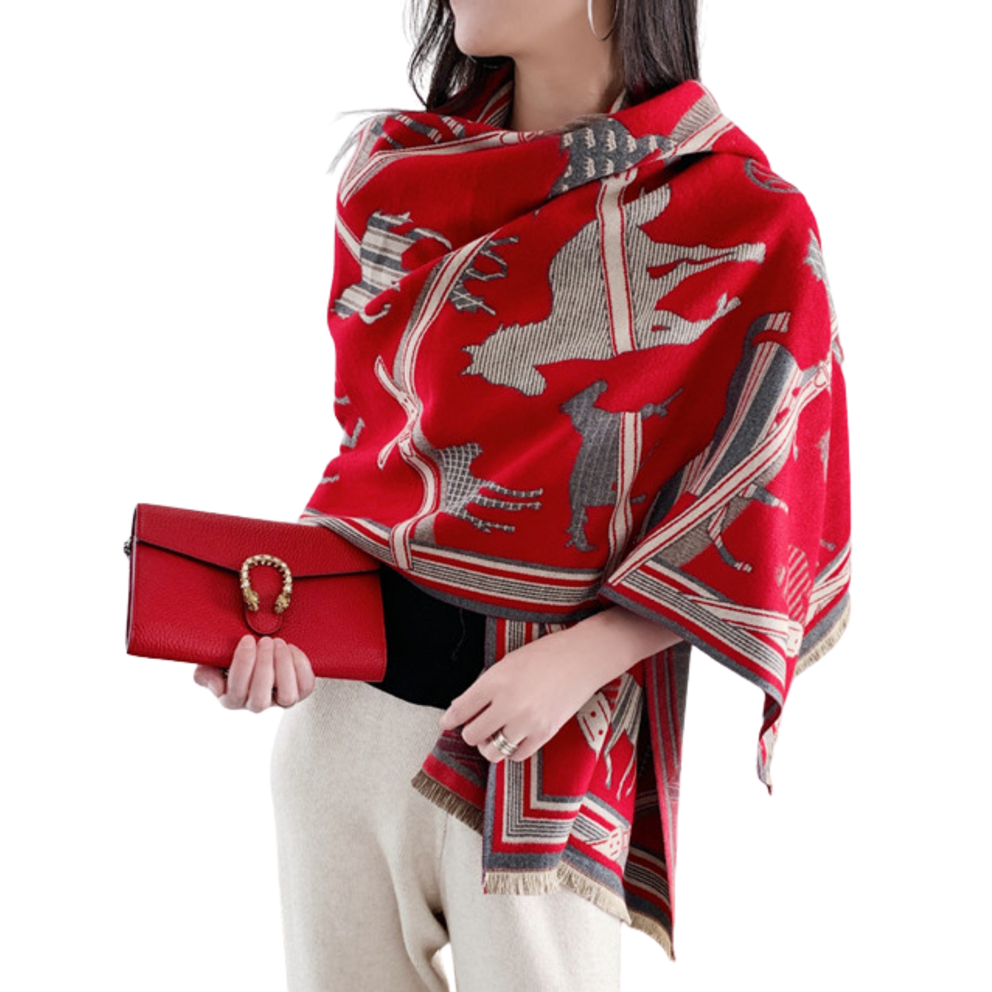 ERIN Horse Design Cashmere Blend Pashmina/Shawl - 180 x 65 cms