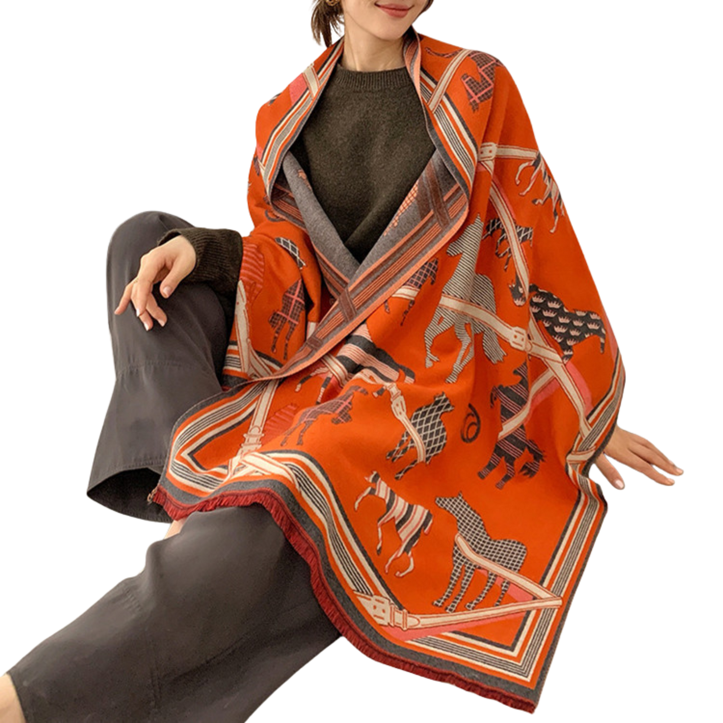 ERIN Horse Design Cashmere Blend Pashmina/Shawl - 180 x 65 cms