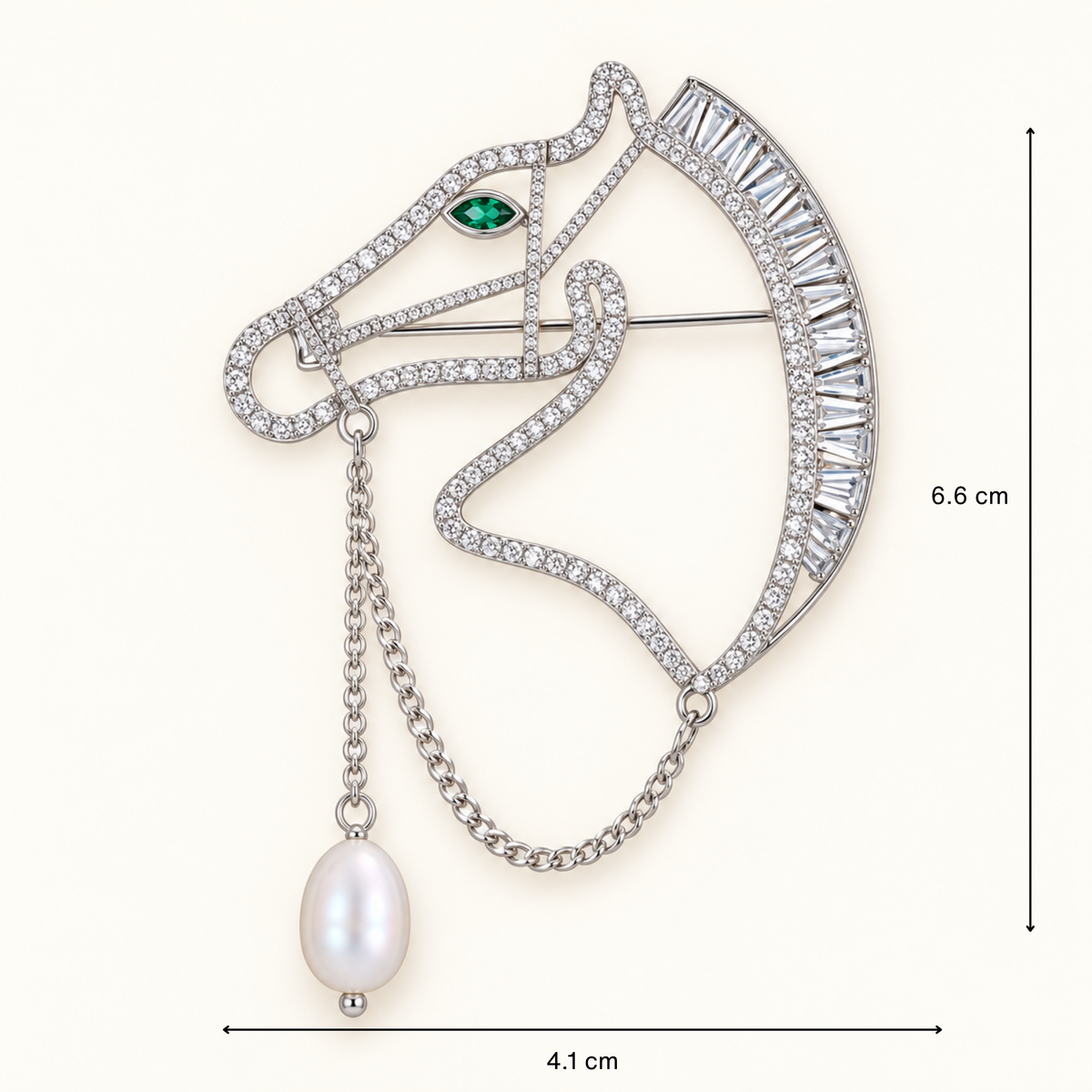 ERTE Art Deco Horse Head Zircon & Freshwater Pearl Brooch