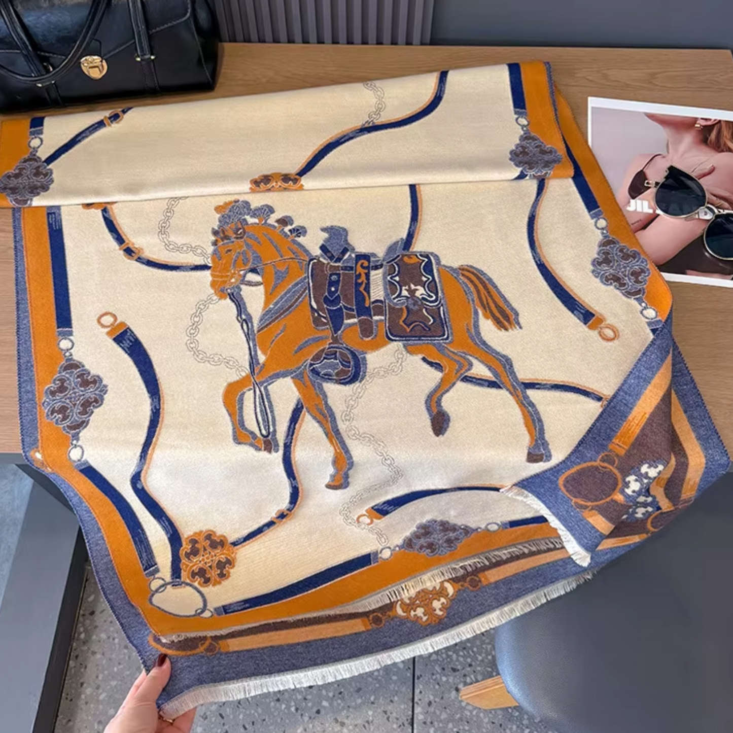 FIFI Horse Design Cashmere Blend Pashmina/Shawl - 180 x 65 cms