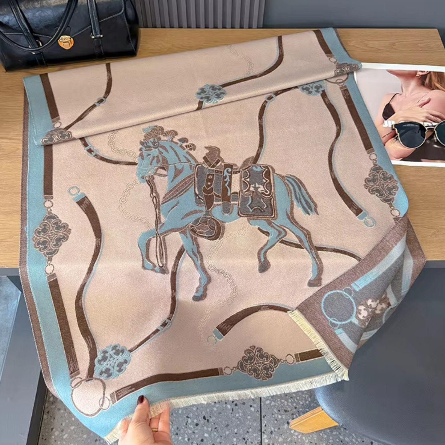 FIFI Horse Design Cashmere Blend Pashmina/Shawl - 180 x 65 cms