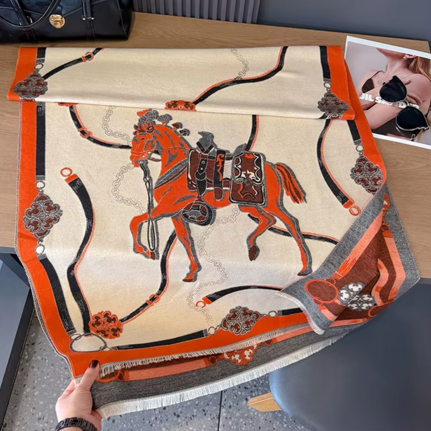 FIFI Horse Design Cashmere Blend Pashmina/Shawl - 180 x 65 cms