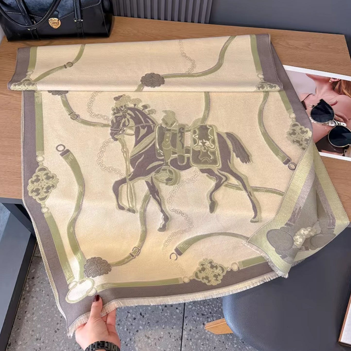 FIFI Horse Design Cashmere Blend Pashmina/Shawl - 180 x 65 cms