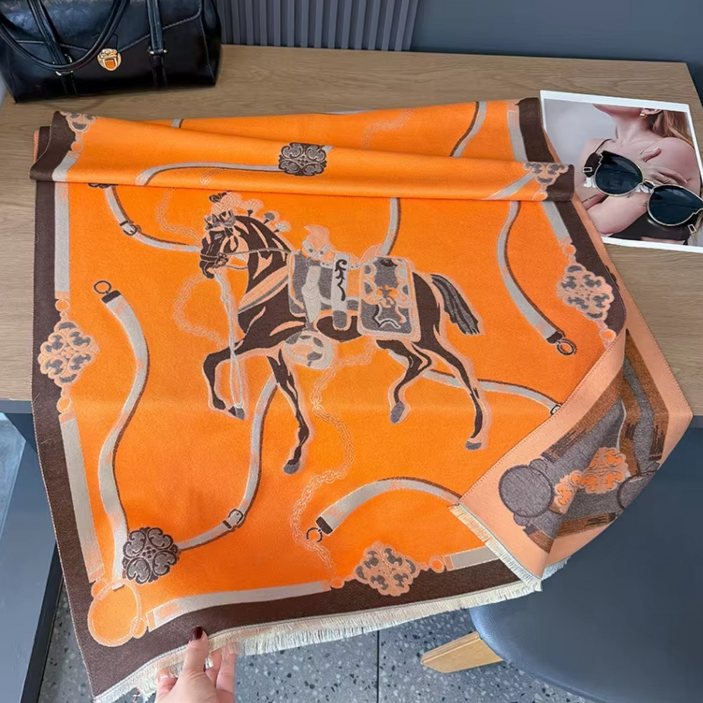 FIFI Horse Design Cashmere Blend Pashmina/Shawl - 180 x 65 cms