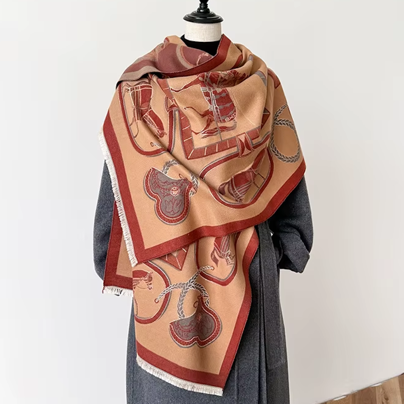 FIONA Horse Design Cashmere Blend Pashmina/Shawl - 180 x 65 cms