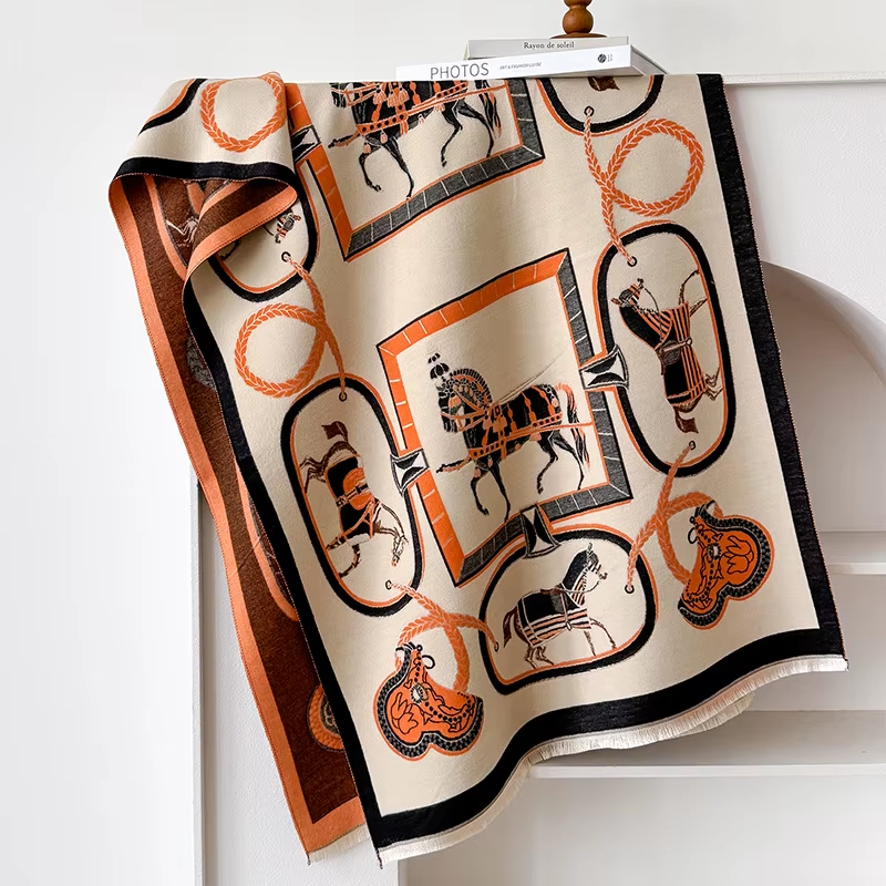 FIONA Horse Design Cashmere Blend Pashmina/Shawl - 180 x 65 cms