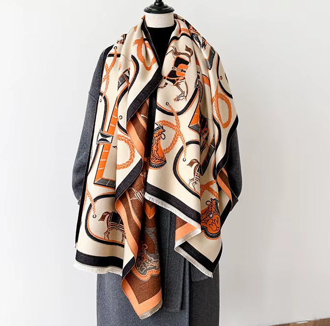 FIONA Horse Design Cashmere Blend Pashmina/Shawl - 180 x 65 cms