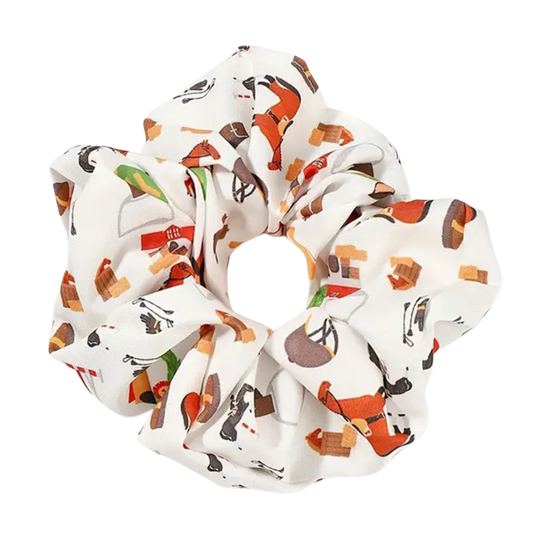 Hair scrunchie with horse pattern on white background