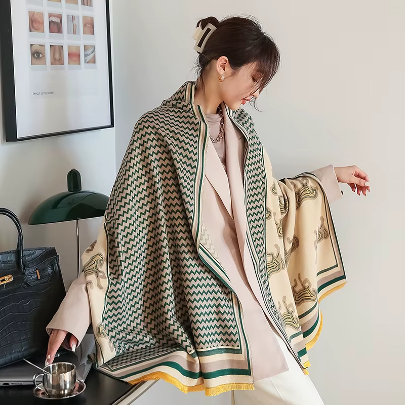 GLYNN Horse Design Cashmere Blend Pashmina/Shawl - 180 x 65 cms