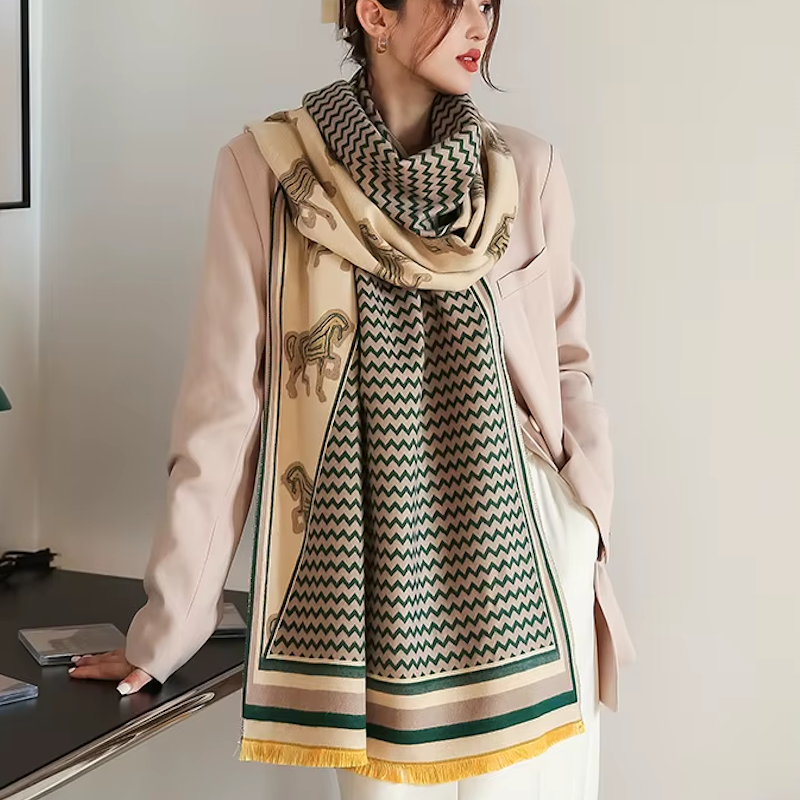 GLYNN Horse Design Cashmere Blend Pashmina/Shawl - 180 x 65 cms