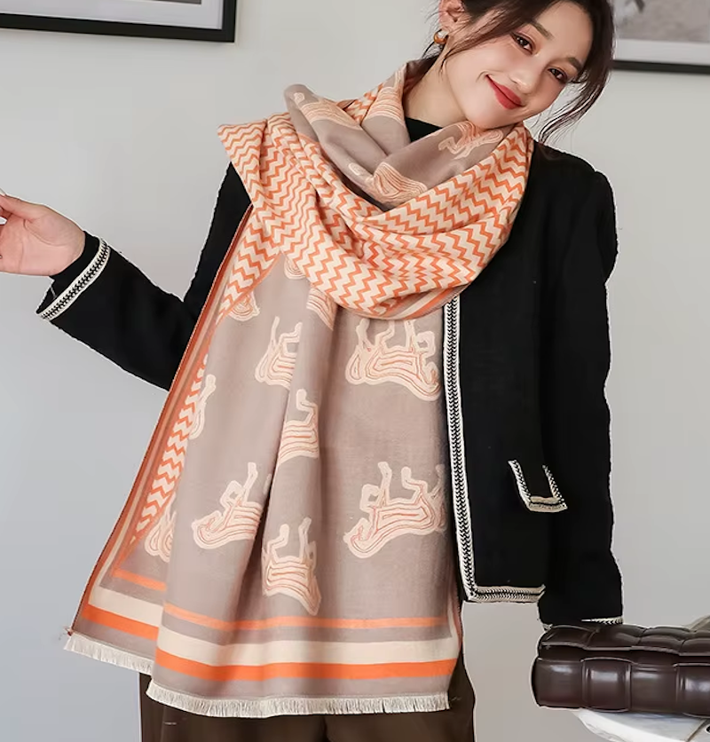 GLYNN Horse Design Cashmere Blend Pashmina/Shawl - 180 x 65 cms