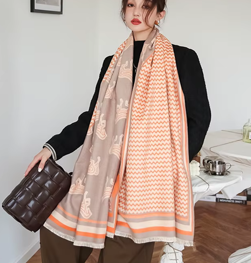 GLYNN Horse Design Cashmere Blend Pashmina/Shawl - 180 x 65 cms