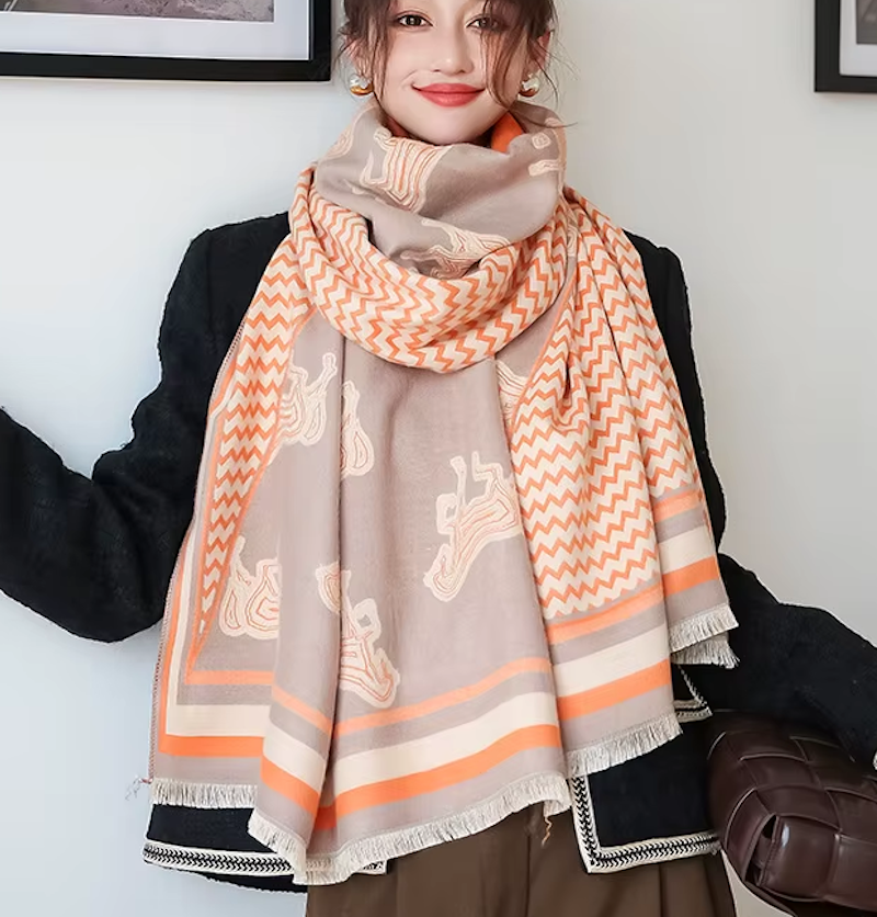 GLYNN Horse Design Cashmere Blend Pashmina/Shawl - 180 x 65 cms
