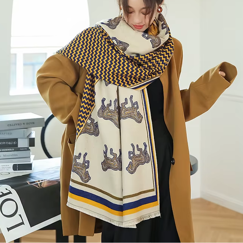 GLYNN Horse Design Cashmere Blend Pashmina/Shawl - 180 x 65 cms