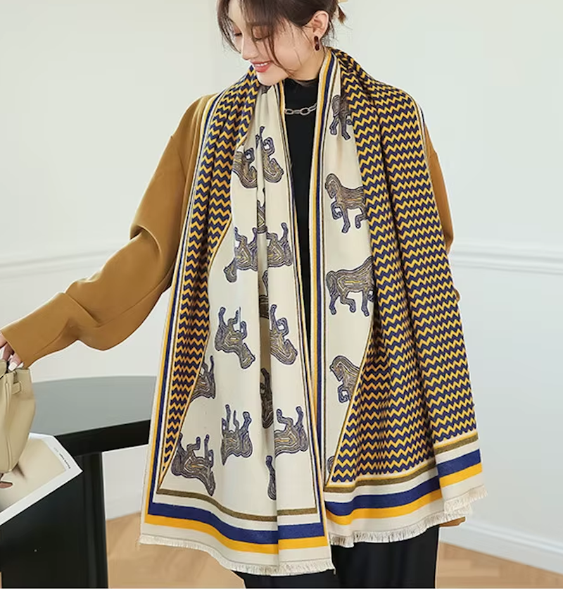 GLYNN Horse Design Cashmere Blend Pashmina/Shawl - 180 x 65 cms