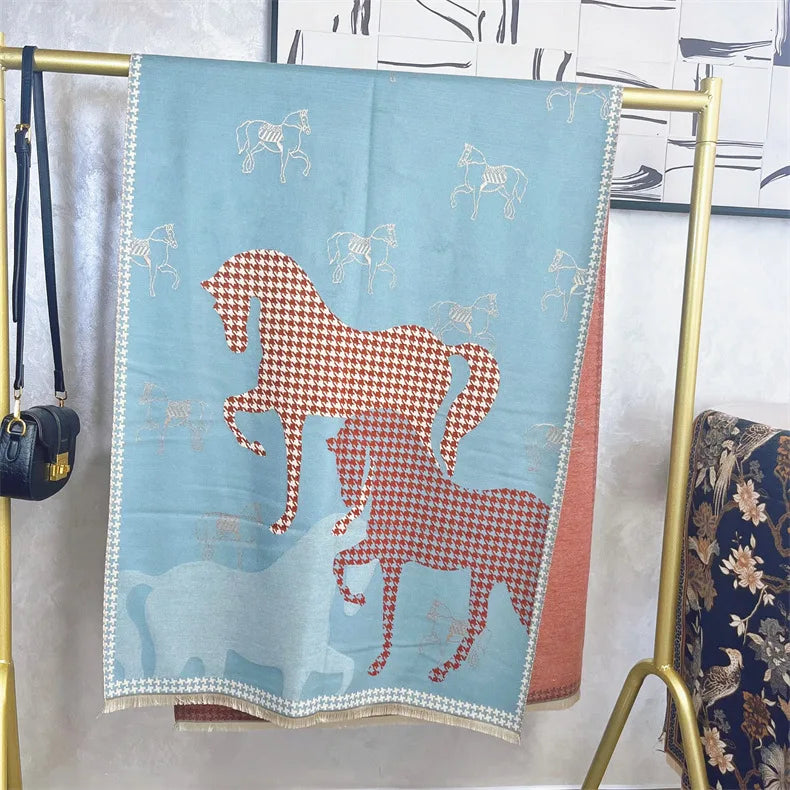 HAZEL Horse Design, Cashmere Blend Pashmina/Shawl - 180 x 65 cms