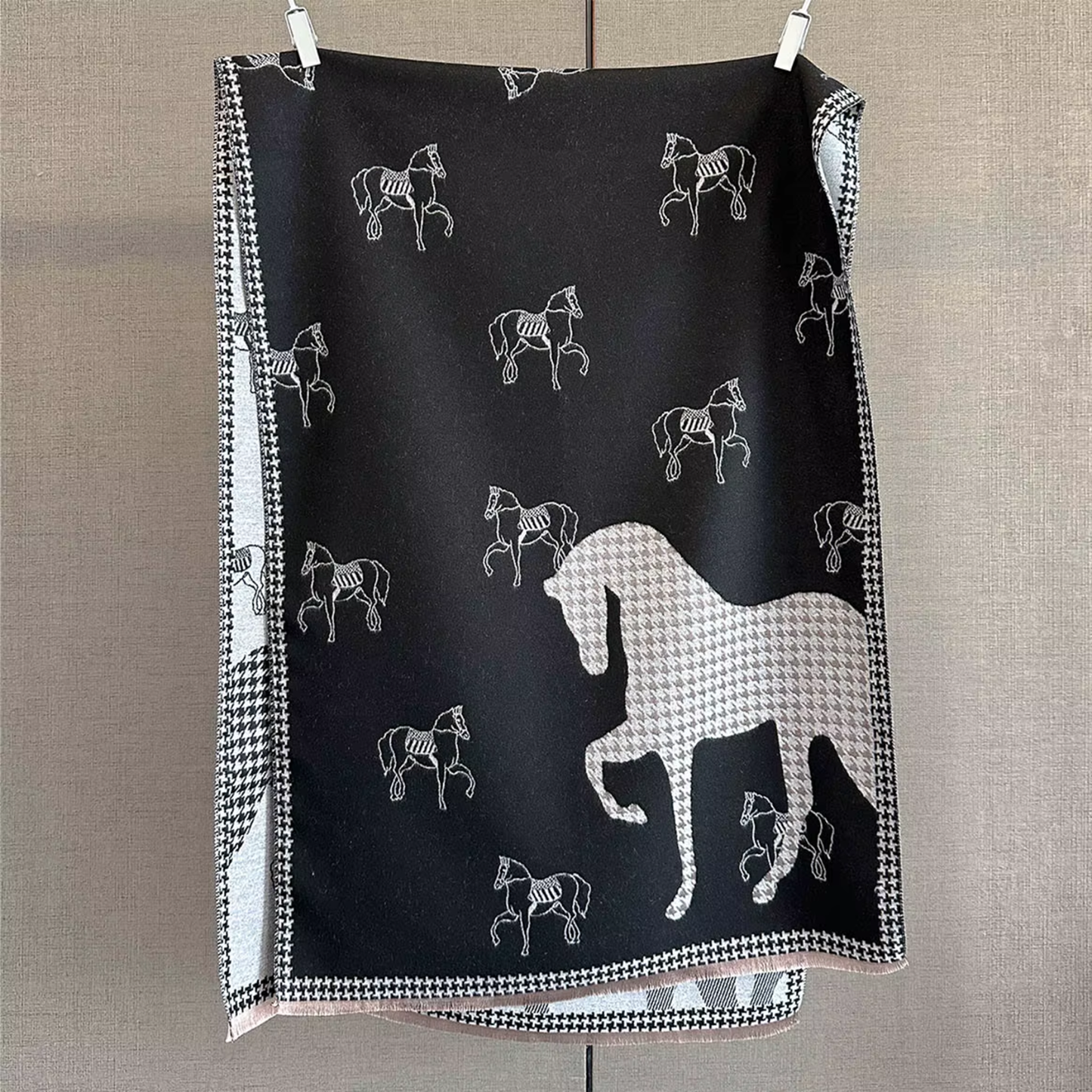 HAZEL Horse Design, Cashmere Blend Pashmina/Shawl - 180 x 65 cms