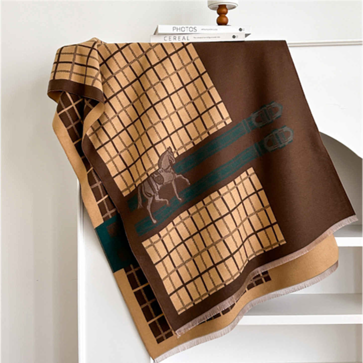 HILARY Horse design, Cashmere Blend Pashmina/Shawl - 180 x 65 cms