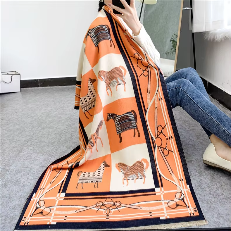 IMOGEN Horse Design Cashmere Blend Pashmina/Shawl - 180 x 65 cms