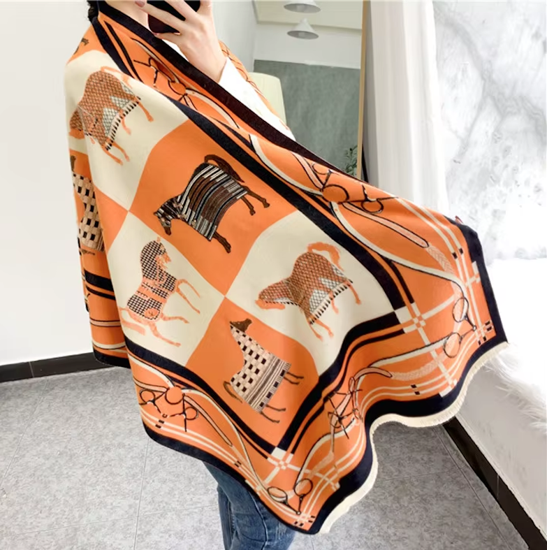 IMOGEN Horse Design Cashmere Blend Pashmina/Shawl - 180 x 65 cms