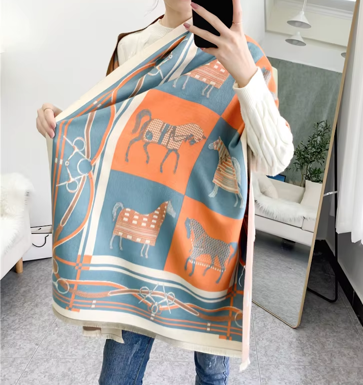 IMOGEN Horse Design Cashmere Blend Pashmina/Shawl - 180 x 65 cms