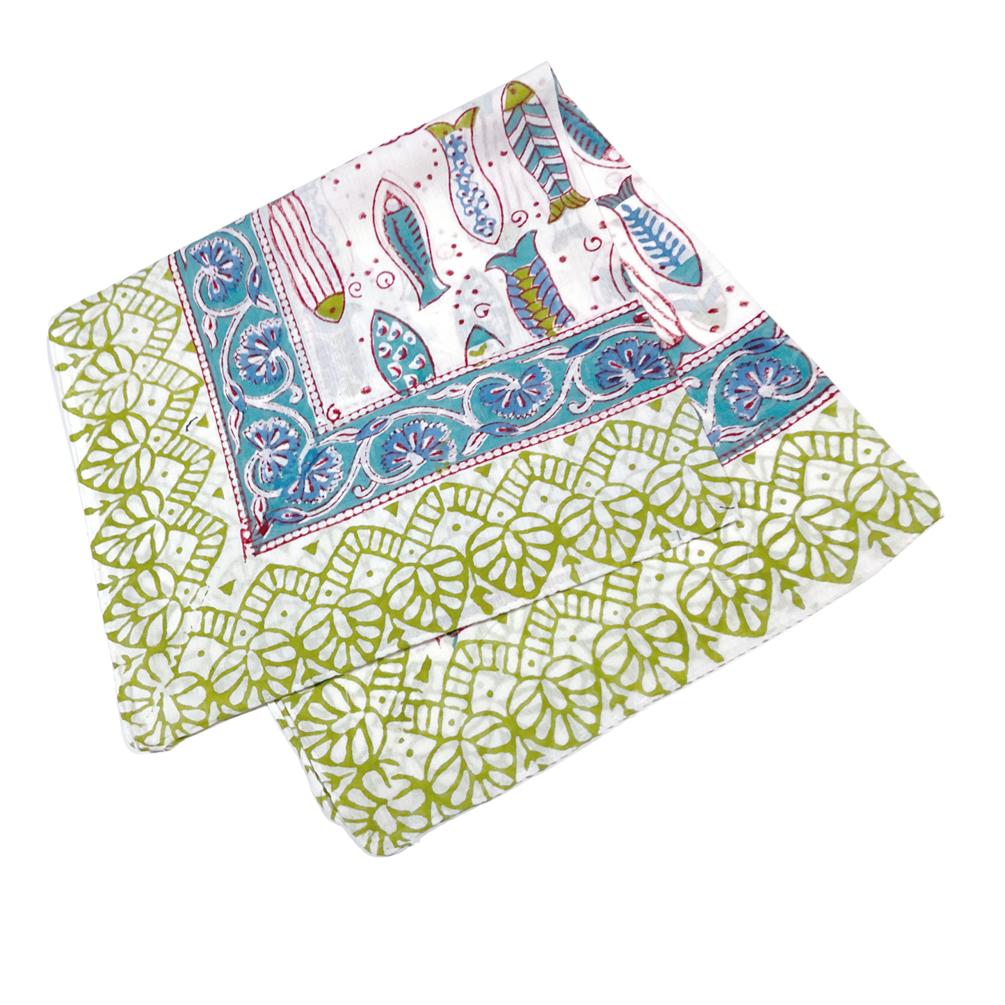 JAIPUR Hand Block Printed, Cotton Voile Bandana – 54 x 54 cms GREENS