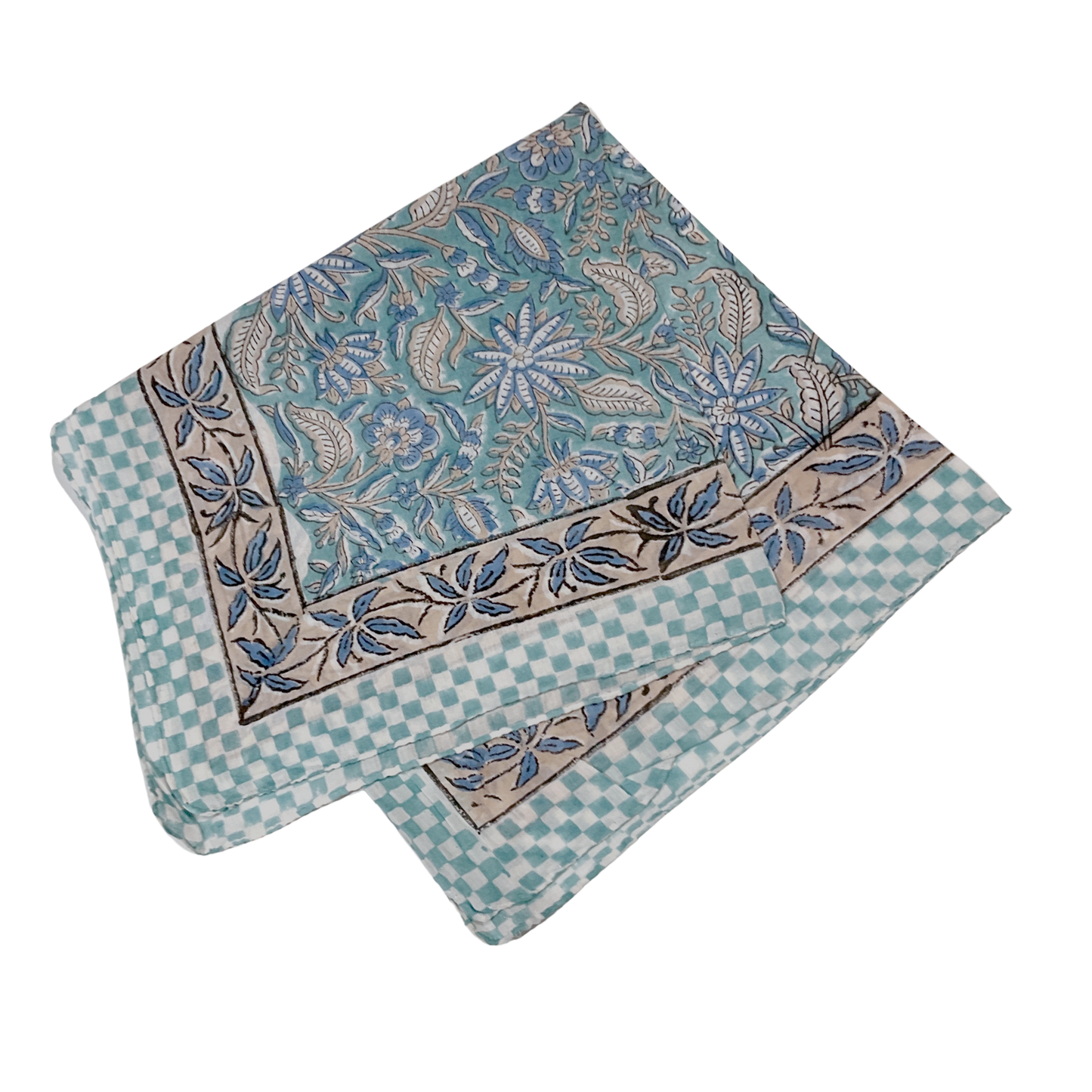 JAIPUR Hand Block Printed, Cotton Voile Bandana – 54 x 54 cms BLUES