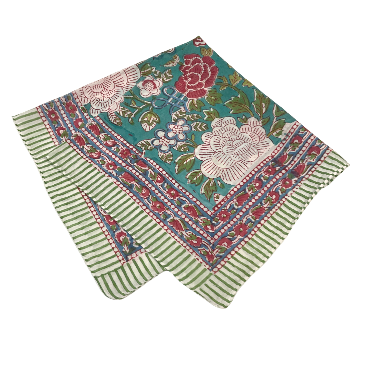 JAIPUR Hand Block Printed, Cotton Voile Bandana – 54 x 54 cms GREENS