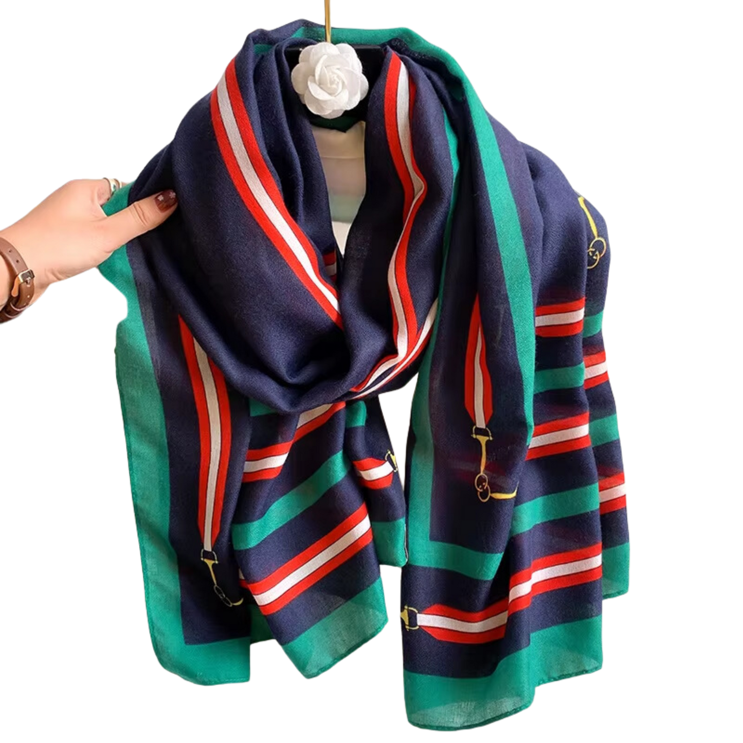 GENOA 180 Horse Design Linen Look Scarf - 180 x 90 cms