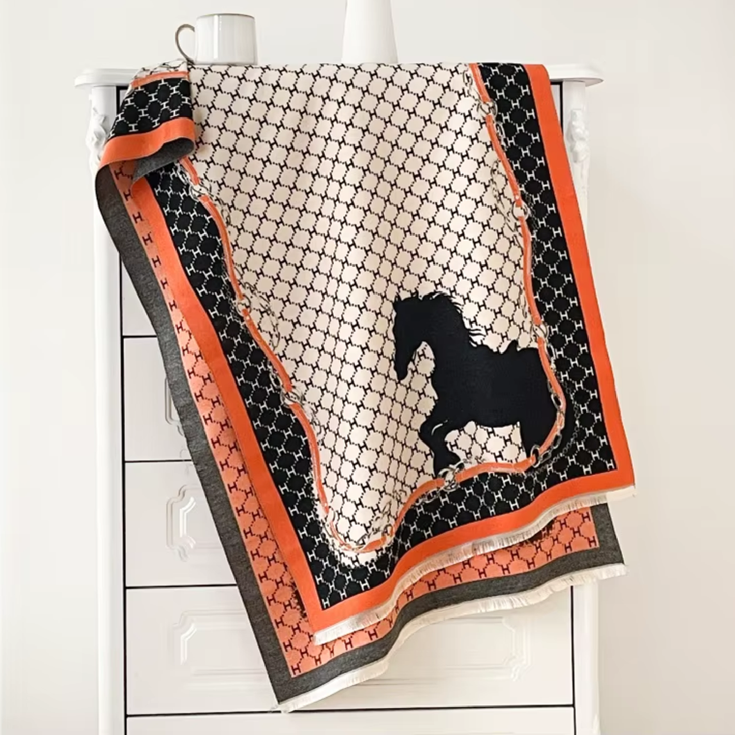 LAHORE Horse Design Cashmere Feel Pashmina/Shawl - 180 x 65 cms