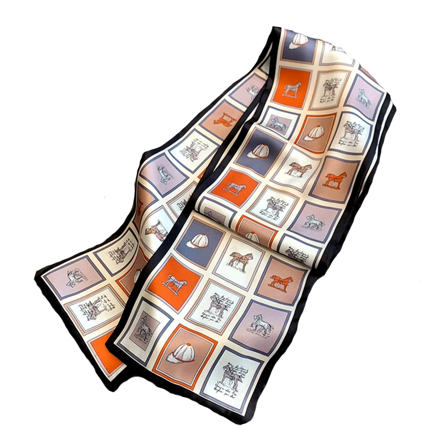 LEEDS 152 Horse Design Silk Look Satin Skinny Scarf - 152 X 17 Twill