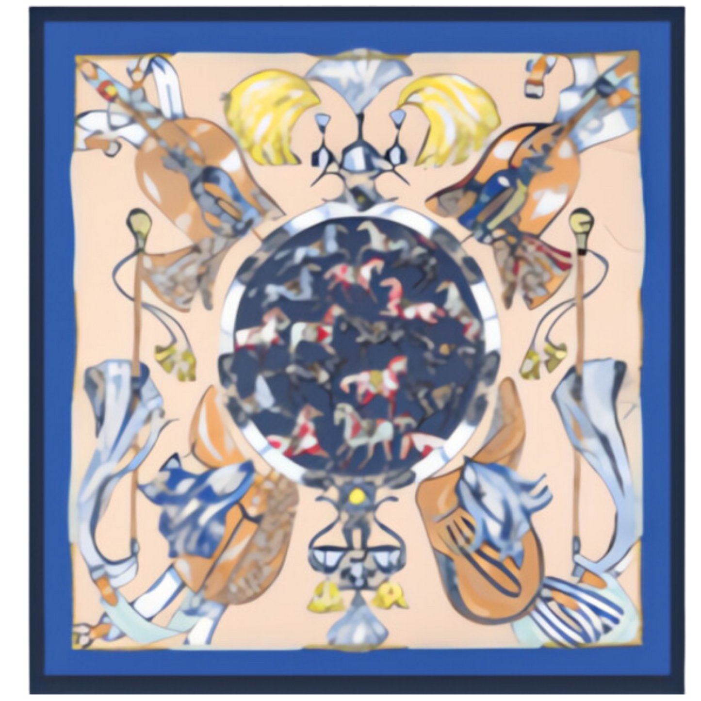 LONDON Horse Design, Made-Made Silk Twill Scarf - 130 x 130 cms