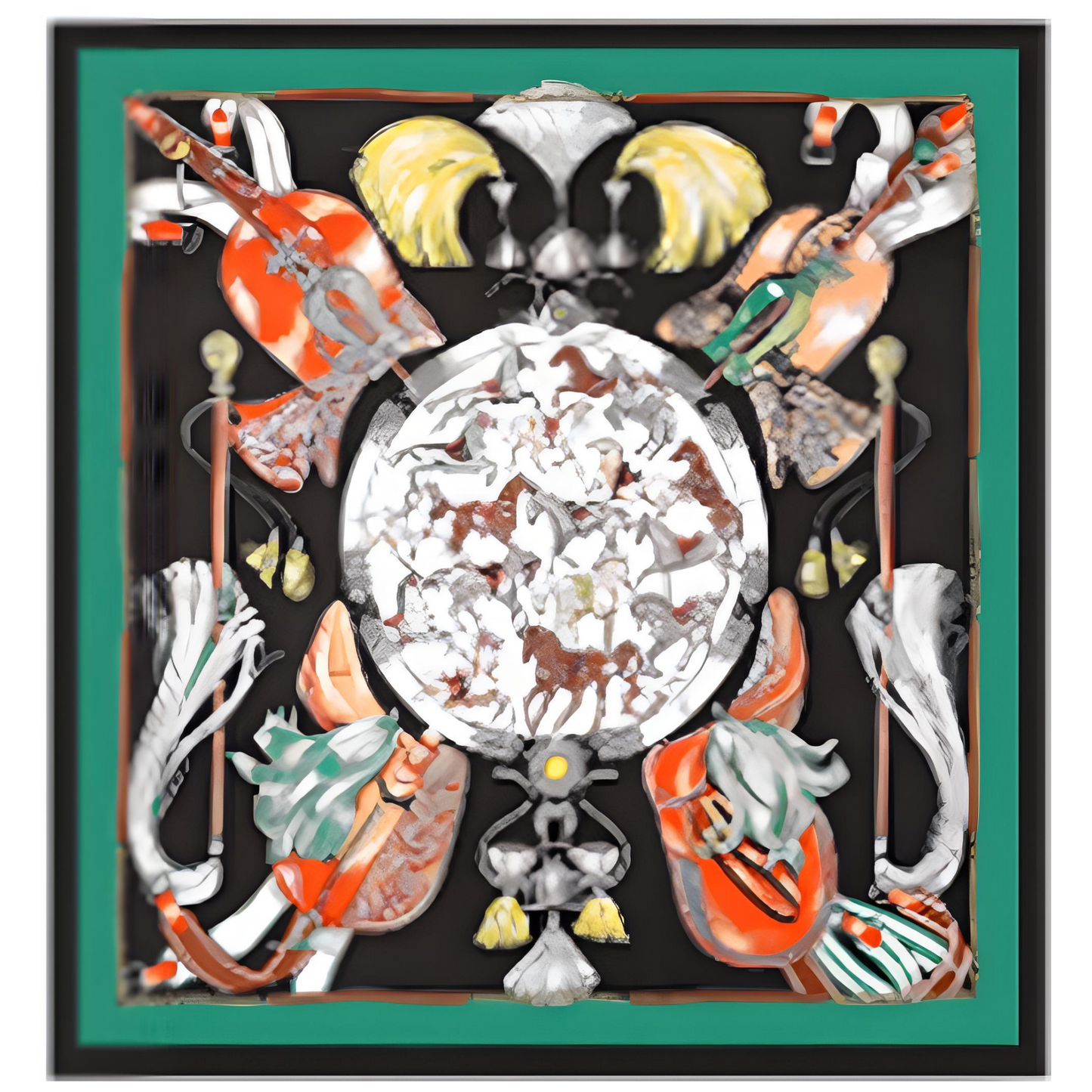 LONDON Horse Design, Made-Made Silk Twill Scarf - 130 x 130 cms