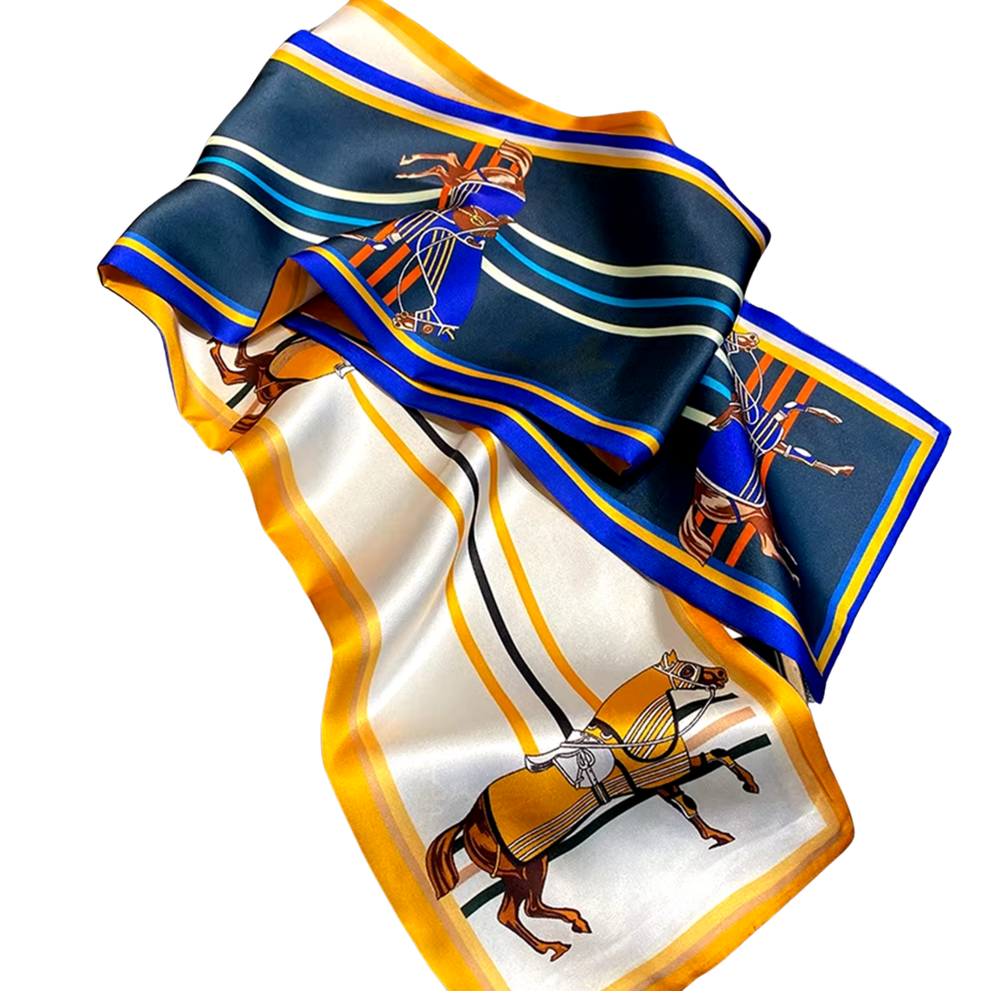 SAMARA Horse Design Silk Look Satin Skinny Scarf - 145 X 13 cm