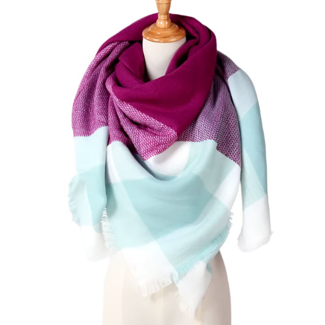 MARGUERITE Square Cashmere Blend Plaid Scarf - 140 x 140 cms