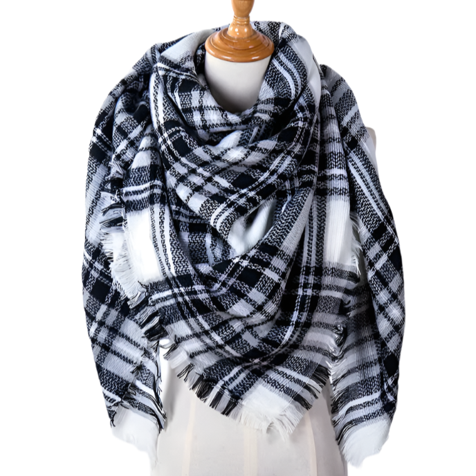 MARGUERITE Square Cashmere Blend Plaid Scarf - 140 x 140 cms