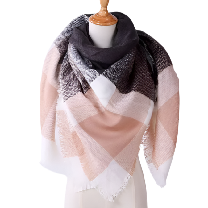MARGUERITE Square Cashmere Blend Plaid Scarf - 140 x 140 cms