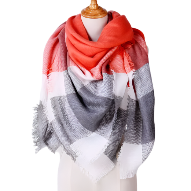 MARGUERITE Square Cashmere Blend Plaid Scarf - 140 x 140 cms