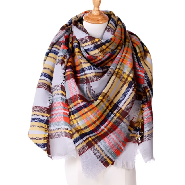 MARGUERITE Square Cashmere Blend Plaid Scarf - 140 x 140 cms
