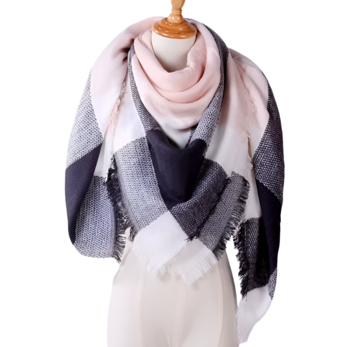 MARGUERITE Square Cashmere Blend Plaid Scarf - 140 x 140 cms