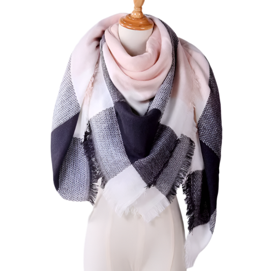 MARGUERITE Square Cashmere Blend Plaid Scarf - 140 x 140 cms
