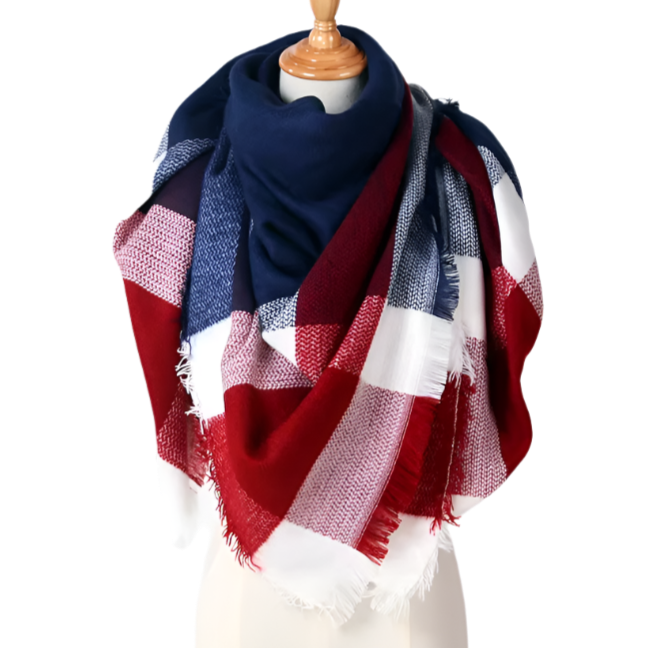 MARGUERITE Square Cashmere Blend Plaid Scarf - 140 x 140 cms